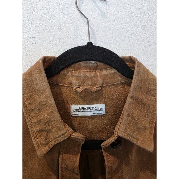 Zara WomanPDC Camel Genuine Suede ShirtJacket Sz Med Barn Chore Farmers Daughter - Picture 3 of 7